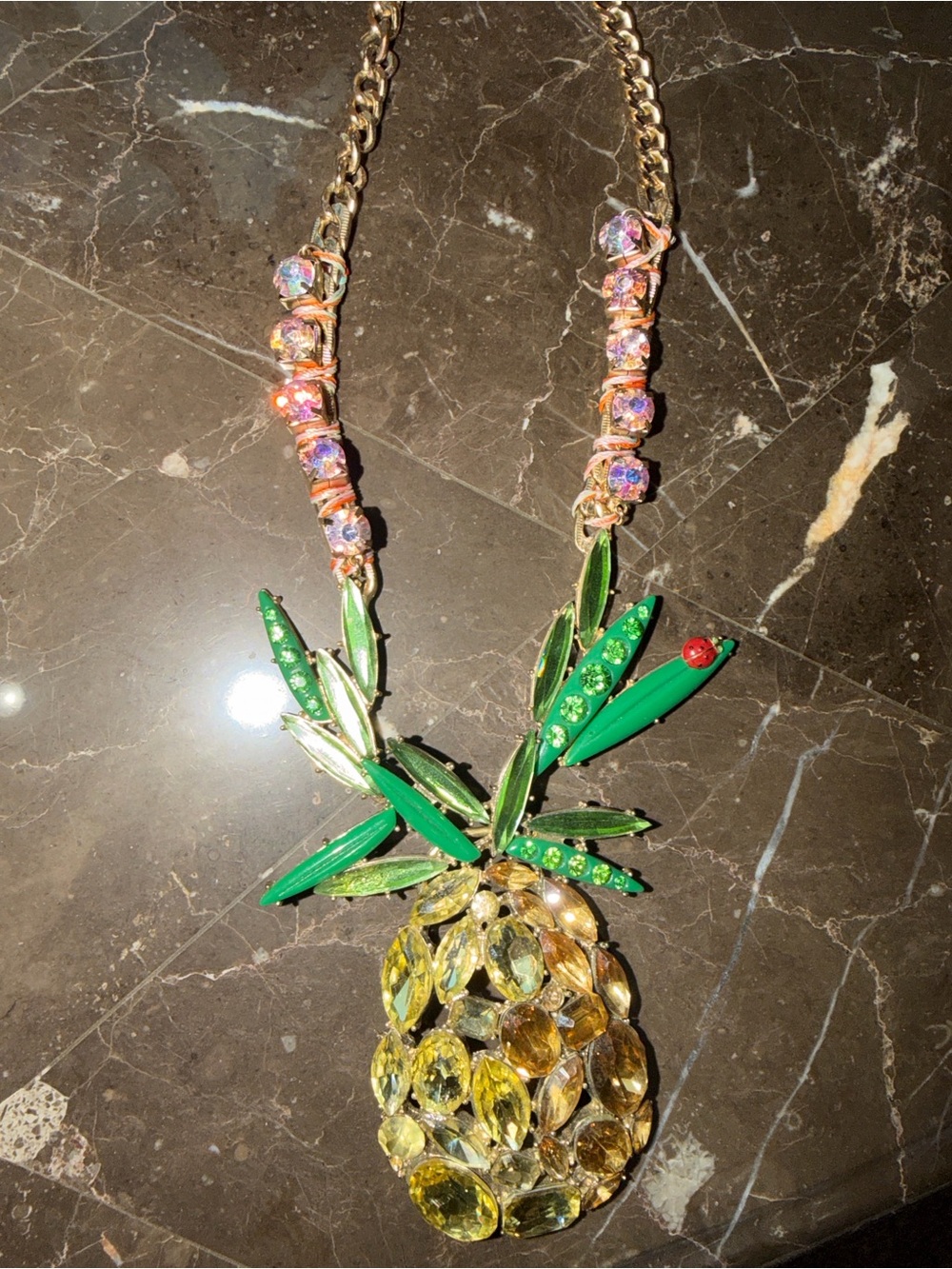 Betsey Johnson Gold-Tone Pineapple Necklace with Yellow and Green Crystals